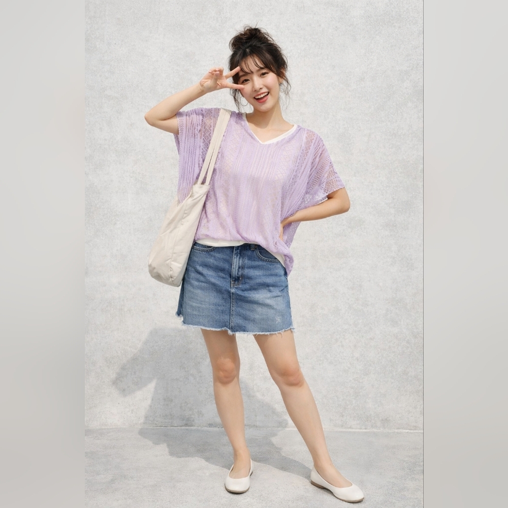 Purple Lacy Layered Top Size Medium